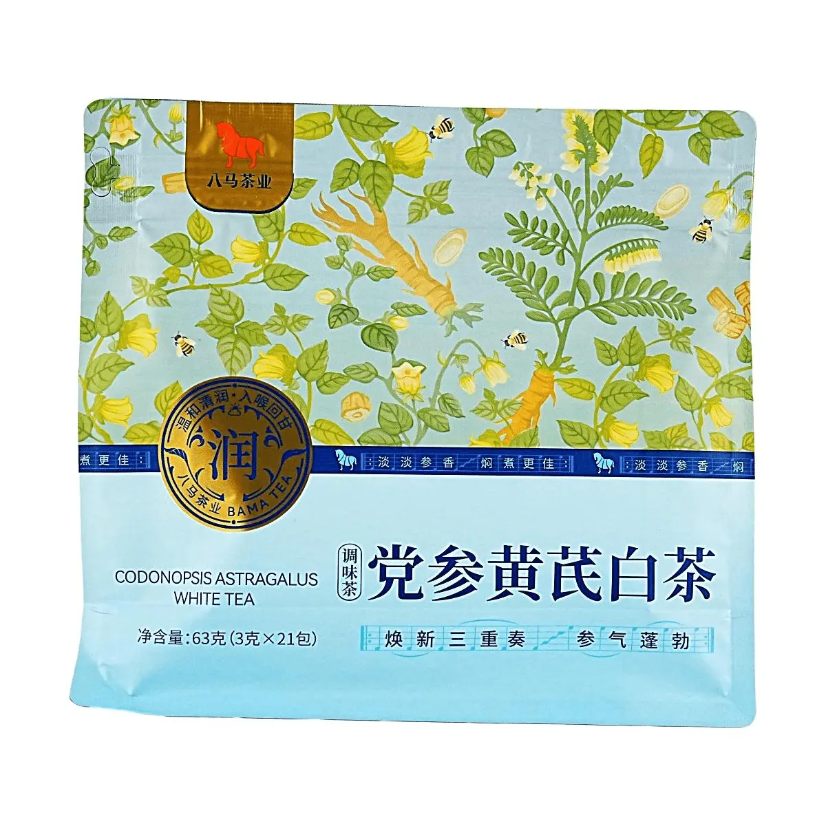 BAMA TEA Organic White Tea Bags with Astragalus & Codonopsis - 21 Bags (63g) | Sweet & Nourishing Herbal Tea for Wellness
