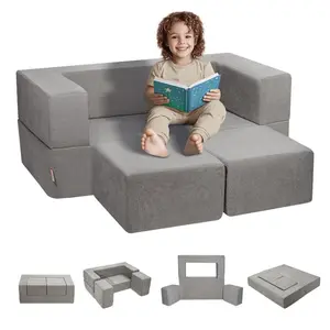 VEVOR Kids Couch, 4Pcs Modular Kids Play Couch, Toddler Couch Sofa Bed, Kids Chair Seat Playroom Furniture, Child Sectional Sofa with Removable Cover for Kids Girls Boys, Grey