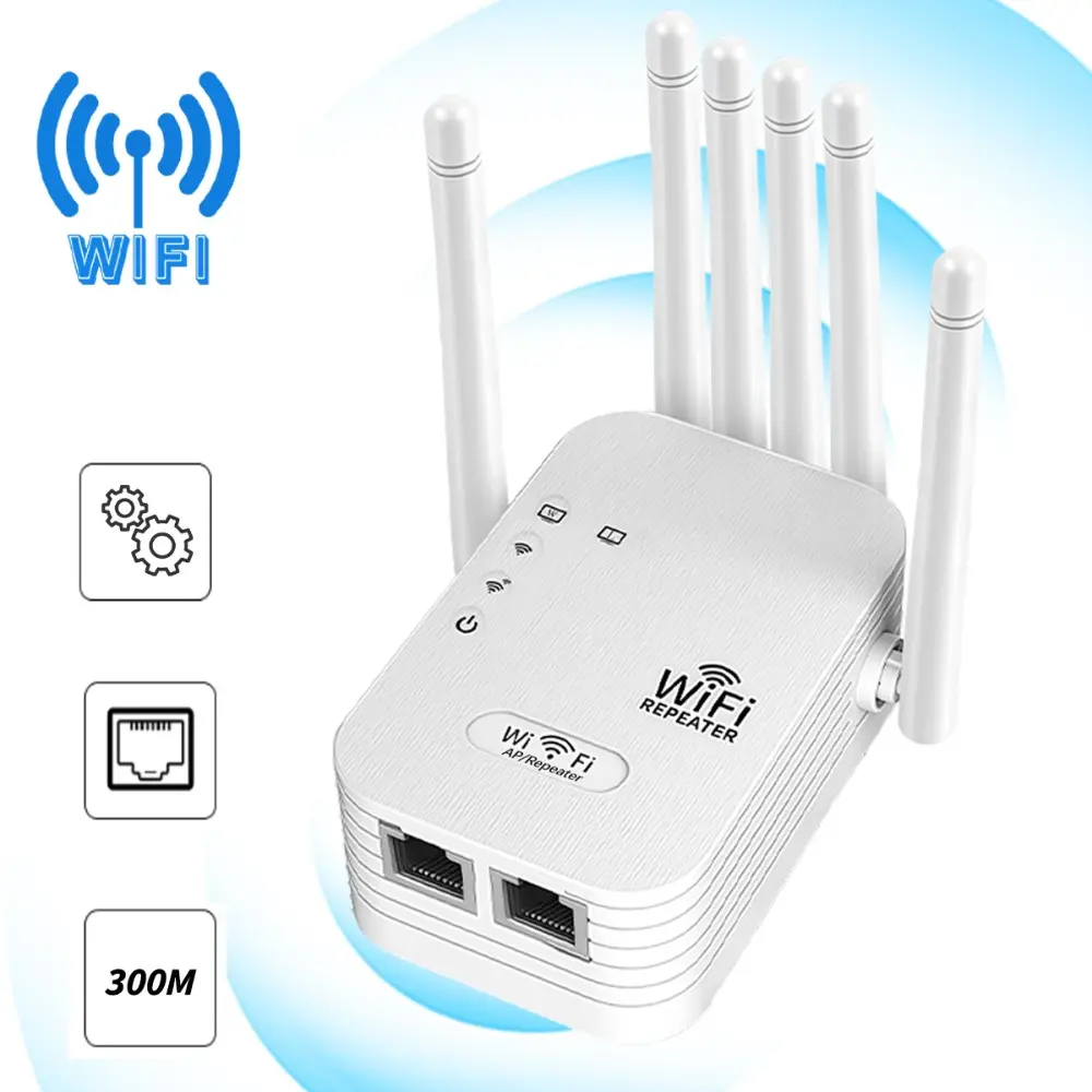 2026 WiFi Range Extender 300Mbps High Speed WiFi 2.4GHz Signal Booster WiFi Booster and Signal Amplifier with 6 Antennas Covers Up to 1000 Sq. ft, WiFi Repeater with Stable Coverage & Multiple Device Support for Home & Office