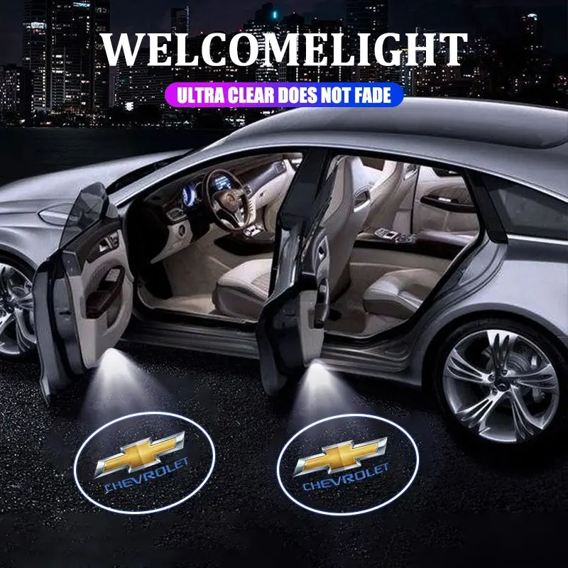 Car Door LED HD Welcome Courtesy Shadow Projector Lamp Logo Light For Chevrolet Cruze Silverado Traverse Spark Equinox Cobalt Malibu Aveo Sonic Orlando Accessories HD Projection Door Projector Lights