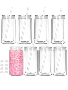 16oz Snowglobe Glitter Cups with Non-BPA Free Straw and Lid Set for Kids and Adults