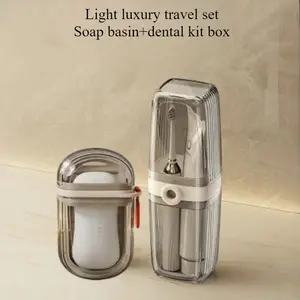1 set of portable travel soap box and toothbrush holder set - durable plastic, perfect for camping, bathroom accessories