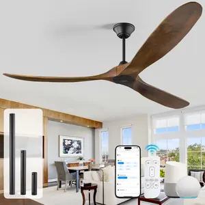 52/60/70-inch Farmhouse Ceiling Fan with Remote 3 Wood Blades 6 Speed Quiet Reversible DC Fan Rustic for Covered Patio Sunroom Dining Room Great Room