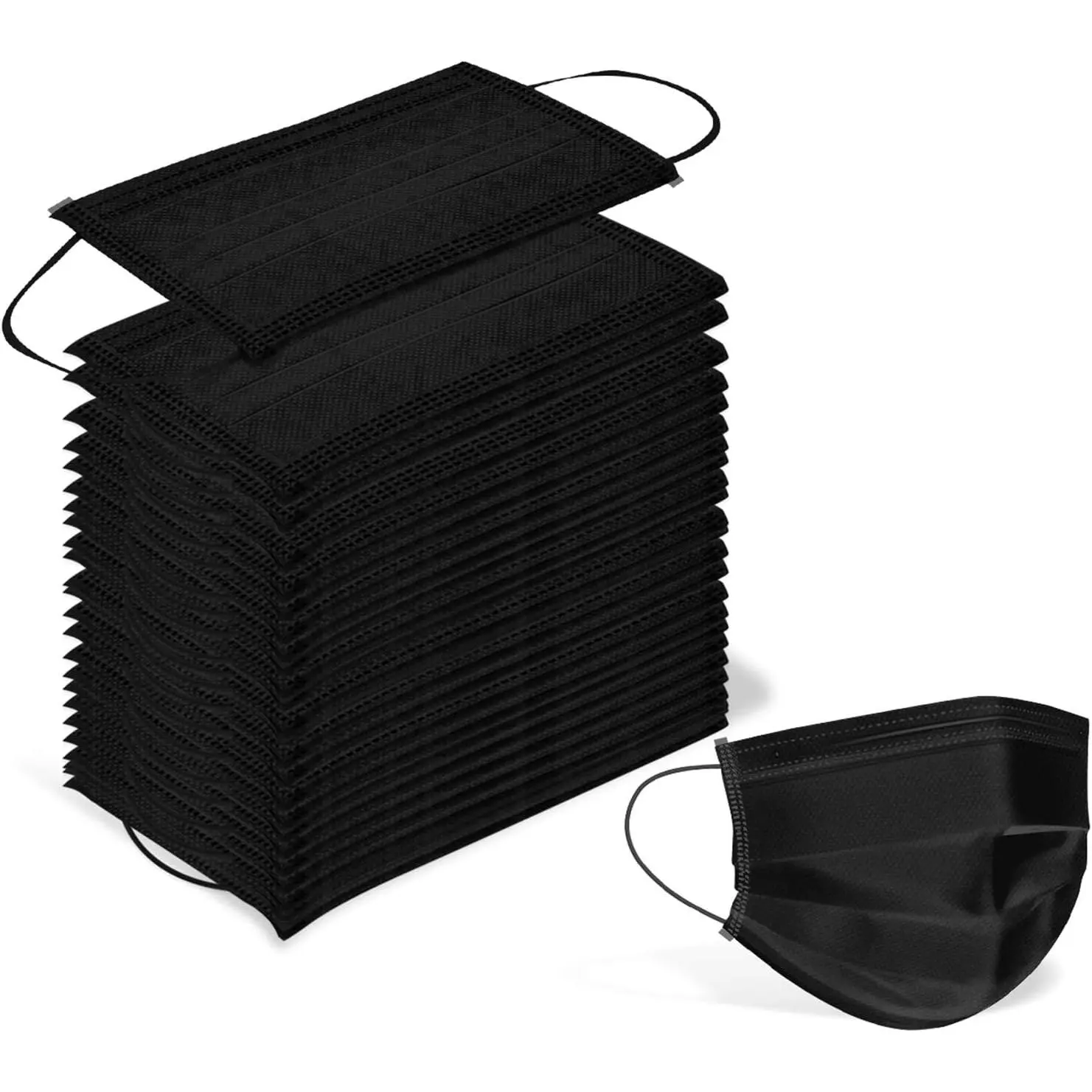 Disposable 3 Ply Earloop Face Masks, Suitable for Home, School, Office and Outdoors (Black)