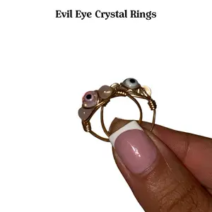 Evil Eye Crystal Ring – Choose Your Protection Rose Quartz, Lapis Lazuli, Peridot, Black Tourmaline & Clear Quartz, handmade