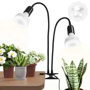 Barrina Orbgrow OG11A2 Clip On Grow Lights for Indoor Plants, Integrated Stepless Dimming & Timing, 5000K 22W(2 x 11W, 200 Watt Equiv), Full Spectrum 2-Gooseneck with E26 Plant Light Bulbs