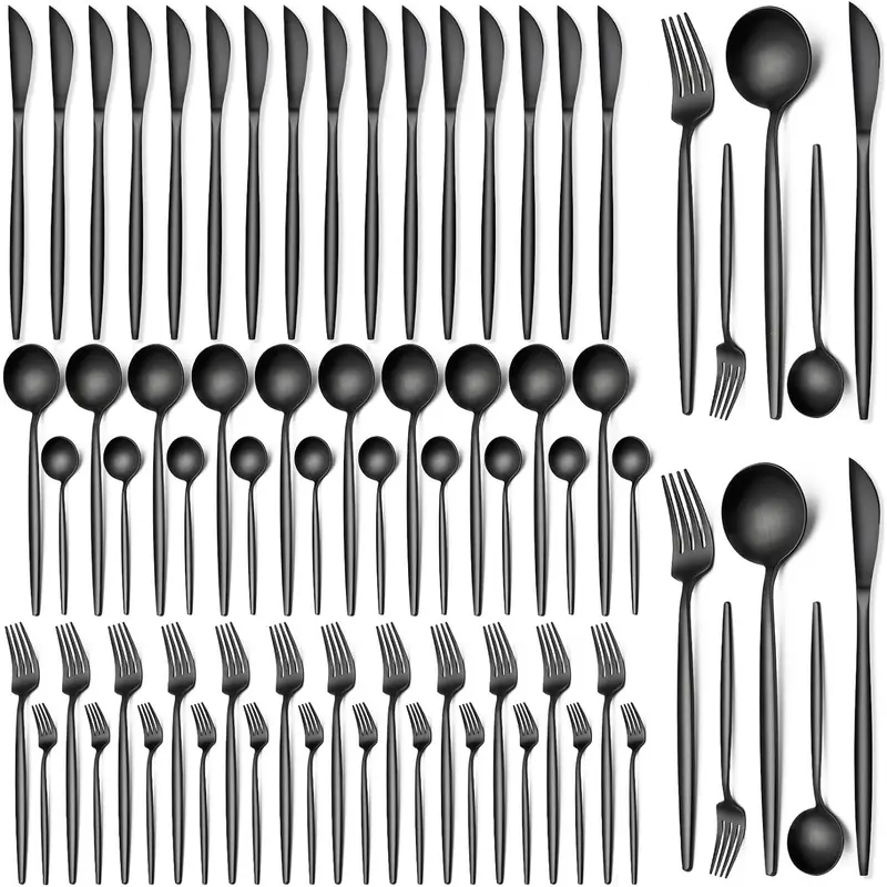 18/0 Stainless Steel Round Dinner Set - 60-Piece Tableware Kit for 12 People, Chrome Finish, Chip-Resistant, Modern, Sturdy, BPA-Free, Dishwasher-Safe Cutlery Set for Home