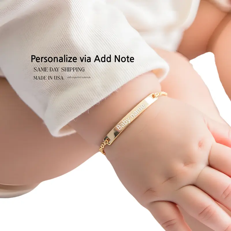 Costume Bracelets 16K Gold Plated Name Dainty Mini Bracelet Adjustable Size 4-6 inches High Polished Lobster Clasp Personalized Gift Made in USA