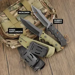 1 Pc 40CR13MOV Stainless Steel Tactical Knife - Multifunctional Sharp Outdoor & Camping Knife with Textured Handle & Clip-On Sheath - Ideal for Fishing, Hiking - Great Men’s Gift for Father’s Day, Christmas, Independence Day, Camping Tactical Accessory