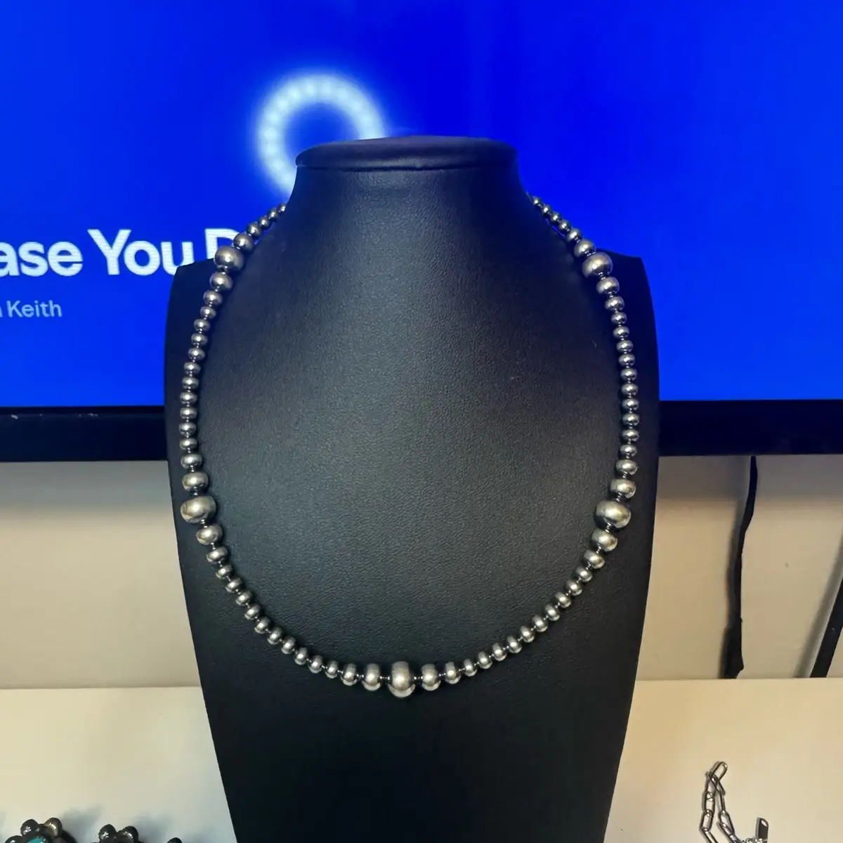 Authentic Navajo Pearl Necklace, Real Sterling Silver, 4-8mm Graduated,