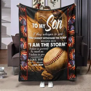 Rugby & Letter Pattern Blanket, To My Son Soft Throw Blanket, Air-Conditioned Room Blanket, Warm Nap Blanket For Home Office Travel Camping, Gift For Son summervibes