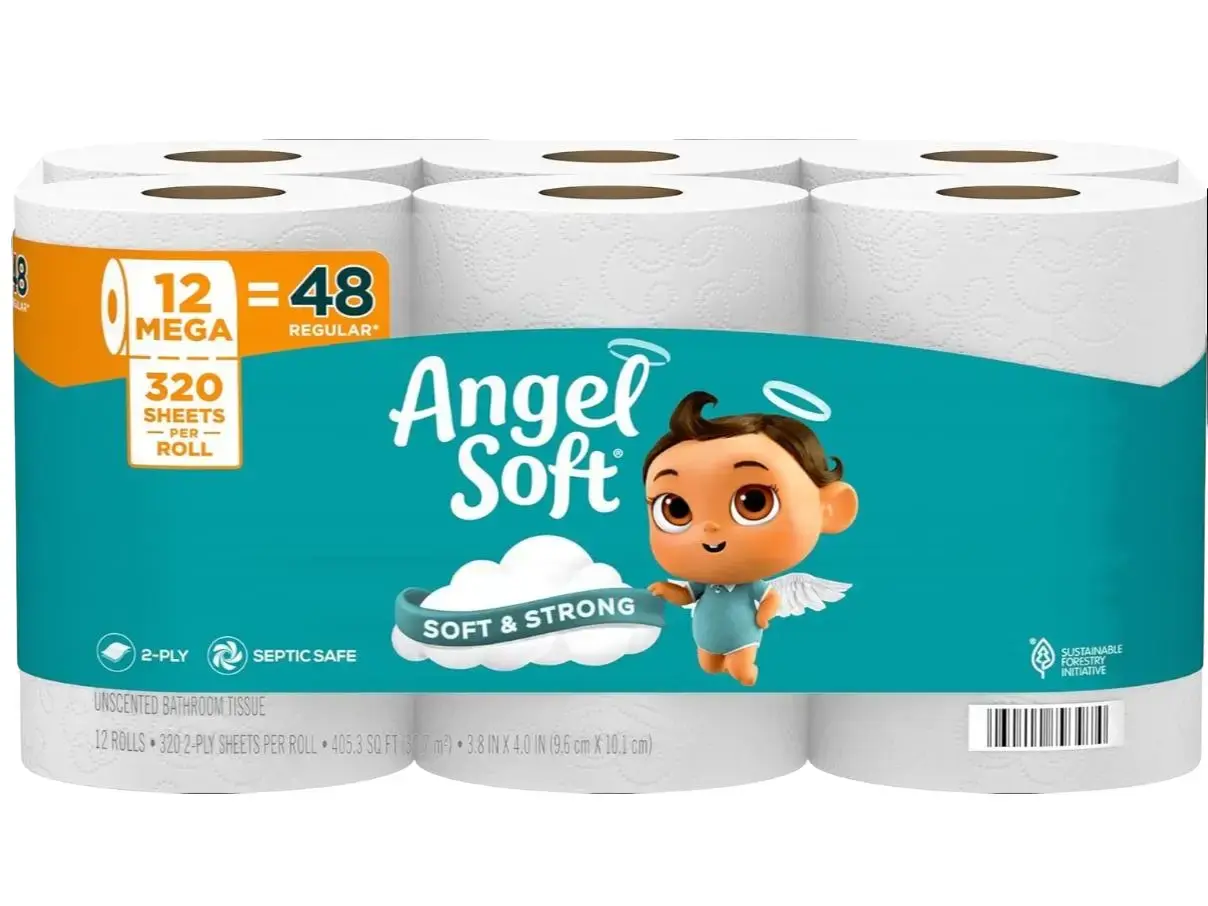 Toilet Paper, 12 Mega Rolls = 48 Regular Rolls, Soft and Strong Toilet Tissue