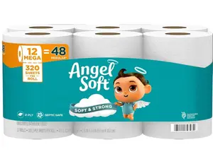 Toilet Paper, 12 Mega Rolls = 48 Regular Rolls, Soft and Strong Toilet Tissue