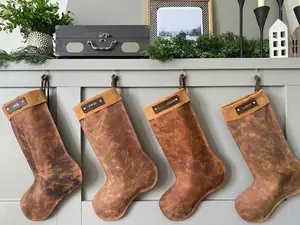 Full Grain Leather Christmas Stocking - Crazy Horse Brown Leather with Brass Finish Hardware
