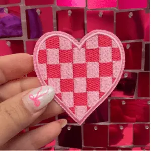 Hot Pink Checkered Heart Iron On Patch