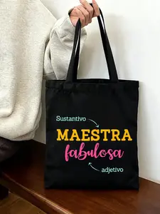 Exquisite Printed White HandbagColorful Spanish Grammar Lesson Canvas Tote Bag - "MAESTRA Fabulosa" Design with Turquoise Accents - Durable Reusable Handbag for Shopping, Work, and Everyday UseTravel Universal Makeup Storage Commuting Bag