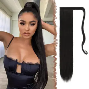 Straight Ponytail Extensions - 26 Inch Long Wrap Around Synthetic Natural Black Ponytails Hair Piece Pony Tail Hair Extensions Hairpieces