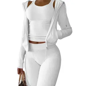 WomenThickFleece3PieceSetsSweatpantsVestHoodiesJacketsSetFallWinterJoggerSweatsuitTracksuitsLongSleeveWomenswear