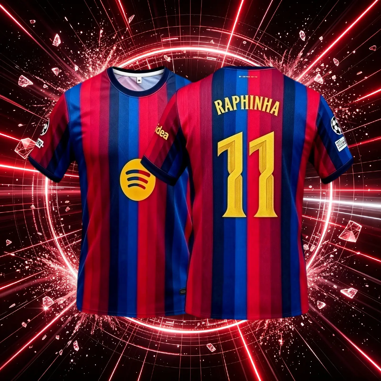 11# Raphinha 26 27 Home Red And Blue Short Sleeve Soccer Jersey Fans Version