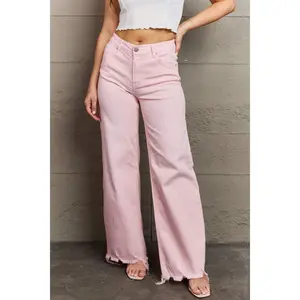 RISEN Raelene Full Size High Waist Wide Leg Jeans in Light Pink