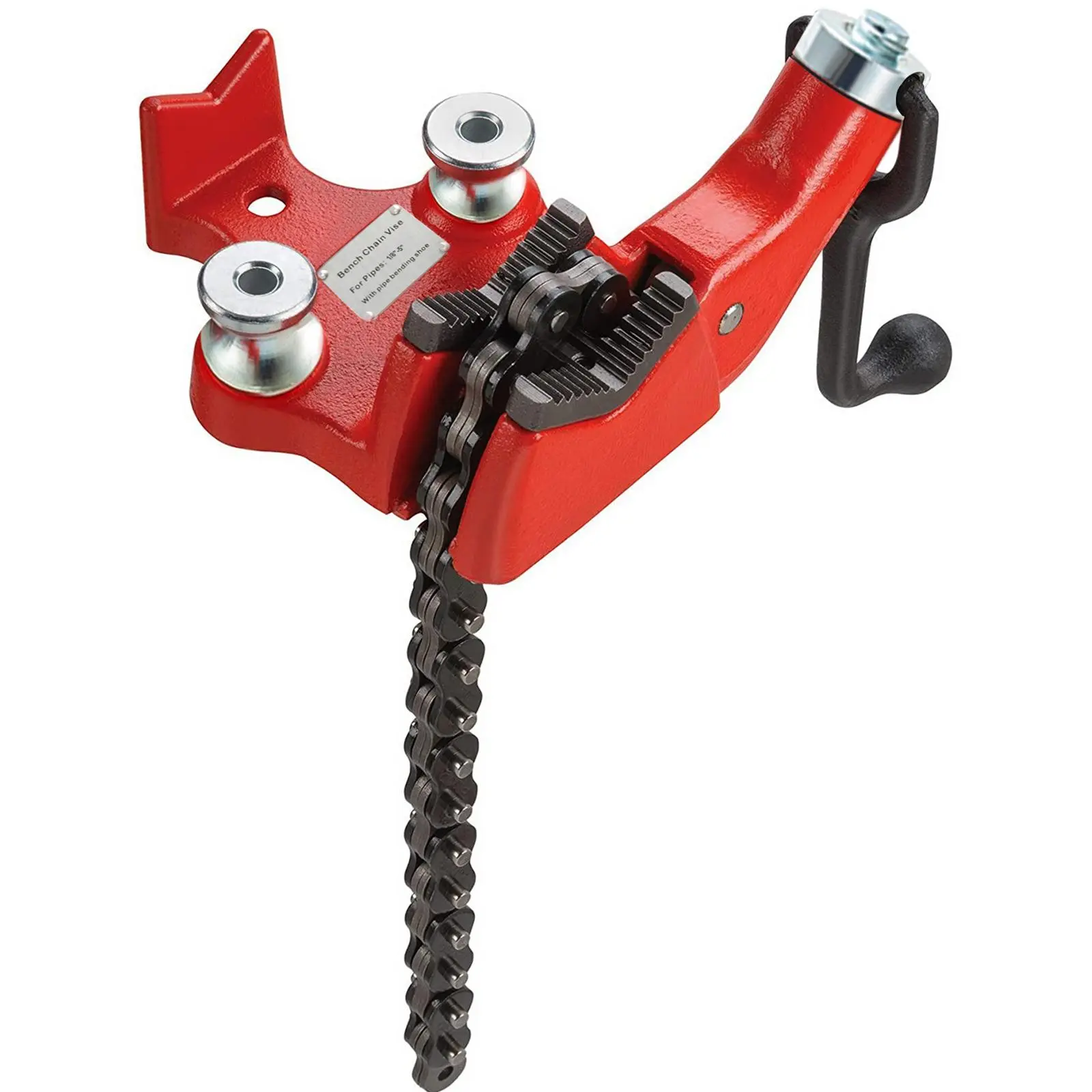 【summerfinds】VEVOR Screw Bench Chain Vise 1/8 to 5-Inch Pipe Capacity, Heavy Duty Bench Chain Pipe Vise with Crank Handle, Neoprene-Coated Jaw, Cast Iron Material Ideal for a Variety of Pipes