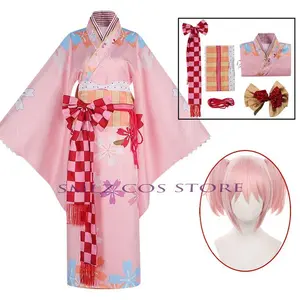 Anime Kaname Madoka Cosplay Puella Magi Madoka Magica Costume Kimono Dress Wig Outfit Suit Halloween Uniforms for Women