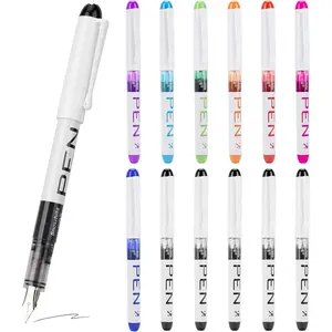 12 count Disposable Fountain Pens, Smooth-Writing Office Supplies for Sketching, Journaling, Calligraphy, Doodling and Gifts (Assorted Colors)