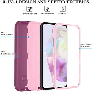 for Samsung Galaxy A36 5G Case with HD Screen Protector, Heavy Duty Shockproof & Dropproof 3-Layer Cover Phone Case for Galaxy A36,WineRedPink