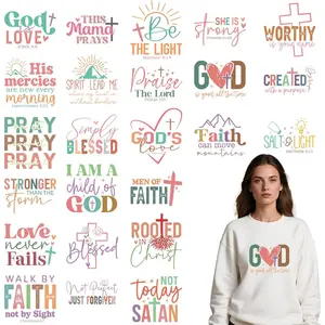 Dtf Transfers Ready to Press - 24 Pcs Boho Verse Iron on Patches for T-Shirts, Colorful Christian Motivational Iron on Stickers Heat Transfer Vinyl Decals for DIY Clothes