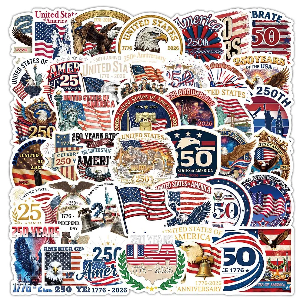 50Pcs USA 250th Anniversary Stickers Collection Decals: Suitable for Scrapbooks, Diaries, Laptops, Water Bottles, Cars, and Other Faith-based Designs; Gifts with Positive Messages.