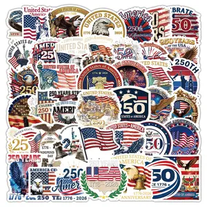 50Pcs USA 250th Anniversary Stickers Collection: Suitable for Scrapbooks, Diaries, Laptops, Water Bottles, Cars, and Other Faith-based Designs; Gifts with Positive Messages.