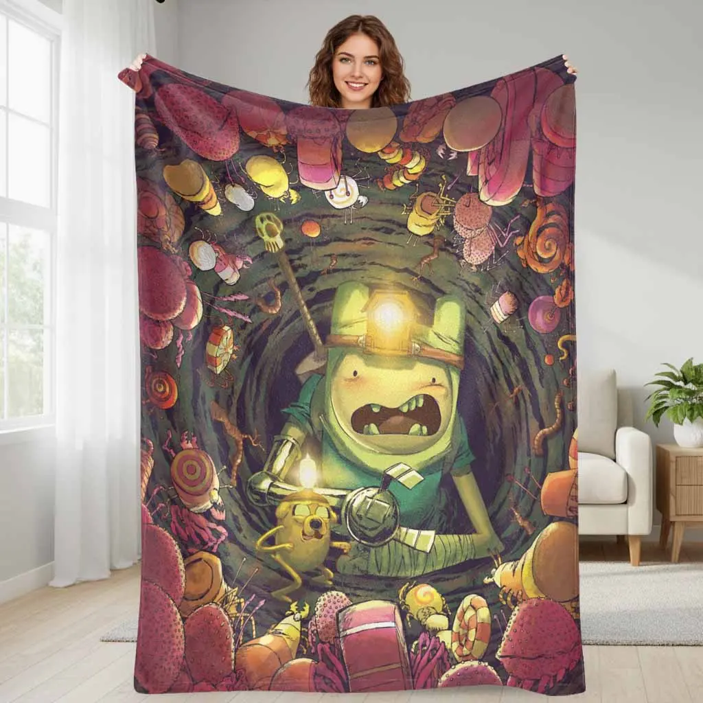 Adventure Hero Exploration Flannel Fleece Blanket Unique Cartoon Underground Cave Pattern Super Soft Cozy Warm Lightweight Throw Suitable For Living Room Couch Bed Bedroom Sofa Reading Nook Camping Travel Holiday Birthday Gift Home Decor Office Nap Use