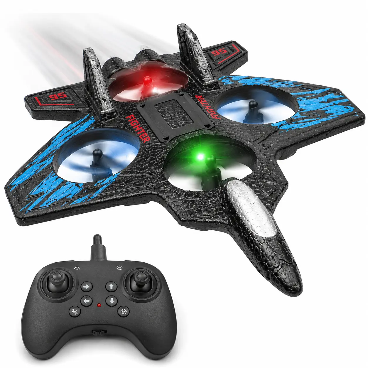 RC Fighter Plane Toy for Kids, Remote Control Airplane with LED Lights, Rechargeable Flying Jet Toy, Outdoor Gift for Boys Girls