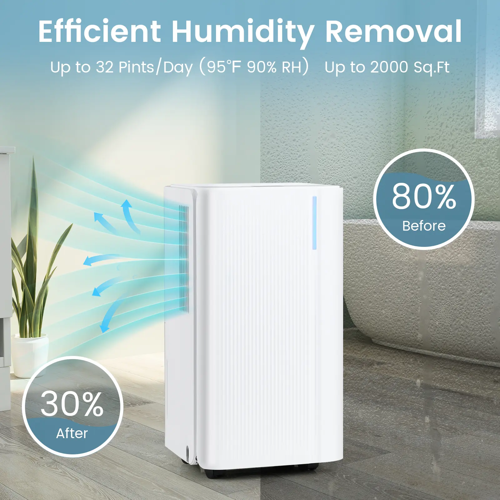 COSTWAY - 32 Pints 2000 Sq.ft Portable Dehumidifier for Home and Basement-White COSTWAY - 32 Pints 2000 Sq.ft Portable Dehumidifier for Home and Basement-White