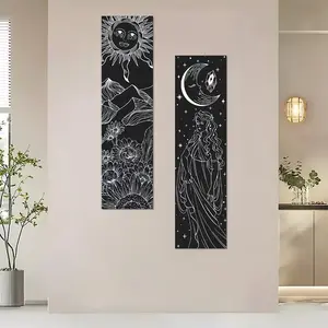 Moon & Sun Tapestry, 2 Counts/set Line Art Tapestry, Wall Hanging for Home Dorm Decor, Tapestry Room Decor, Perfect Gift for Friends