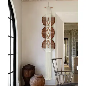 Macrame Wall Hanging Brown and white Boho Wall Decor Art Living room wall art Round Handmade Geometric Lines Home Décor 11.8W x 65L