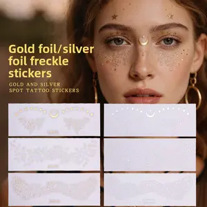 Gold & Silver Foil Freckle Stickers – Waterproof Face Tattoos, European & American Style Temporary Tattoo, Glitter Party Makeup Essential, Sunburn Look, Customizable & Long-Lasting