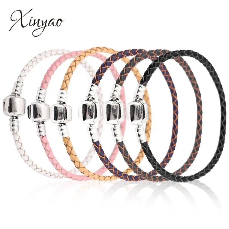 1pc/lot 12 Colors Leather Chain Charm Bracelets Double layer Braided Leathe Bracelet for Handmade DIY Women Girls Jewelry Gift