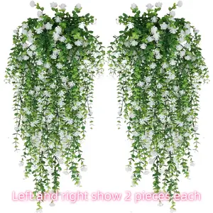 UV-Resistant Artificial Hanging Camellia Eucalyptus Vines - Faux Trailing Greenery for Wall Arch Hanging Decor, Perfect for Patio Balcony Home Decor & Photography Props, All Weather Fake Plant Wall Decor
