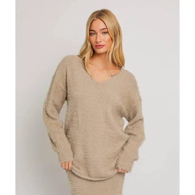 Ballon Sleeve Fuzzy Sweater