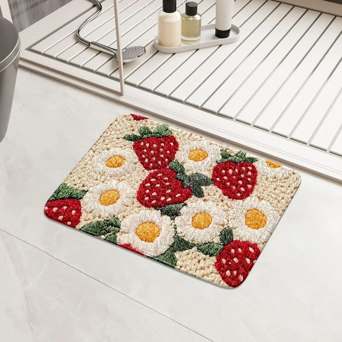 Strawberry Pattern Bath Mat, Non-slip Soft Absorbent Bathroom Mat, Decorative Carpet for Home Bathroom Living Room Cozy Bath Mat, Cute Bath Mat, Absorbent Bath Mats