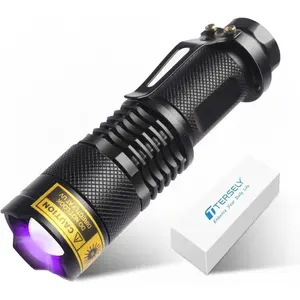 Zoomable UV Torch with Clip,T Tersely UV Light Ultraviolet LED Flashlight Blacklight Portable Flashlight Torches 395nm LED Black Light Mini Flashlights Detector SK68(AA Batteries Not Included)