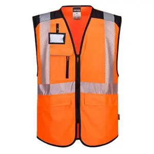 Safety Vest in Orange with Reflective Strips and Pockets - Product Title