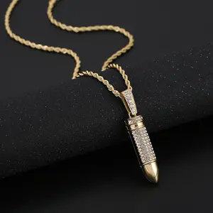 Gold Steel Titanium Bullet Pendant Necklace Chain Cool Jewelry Gift