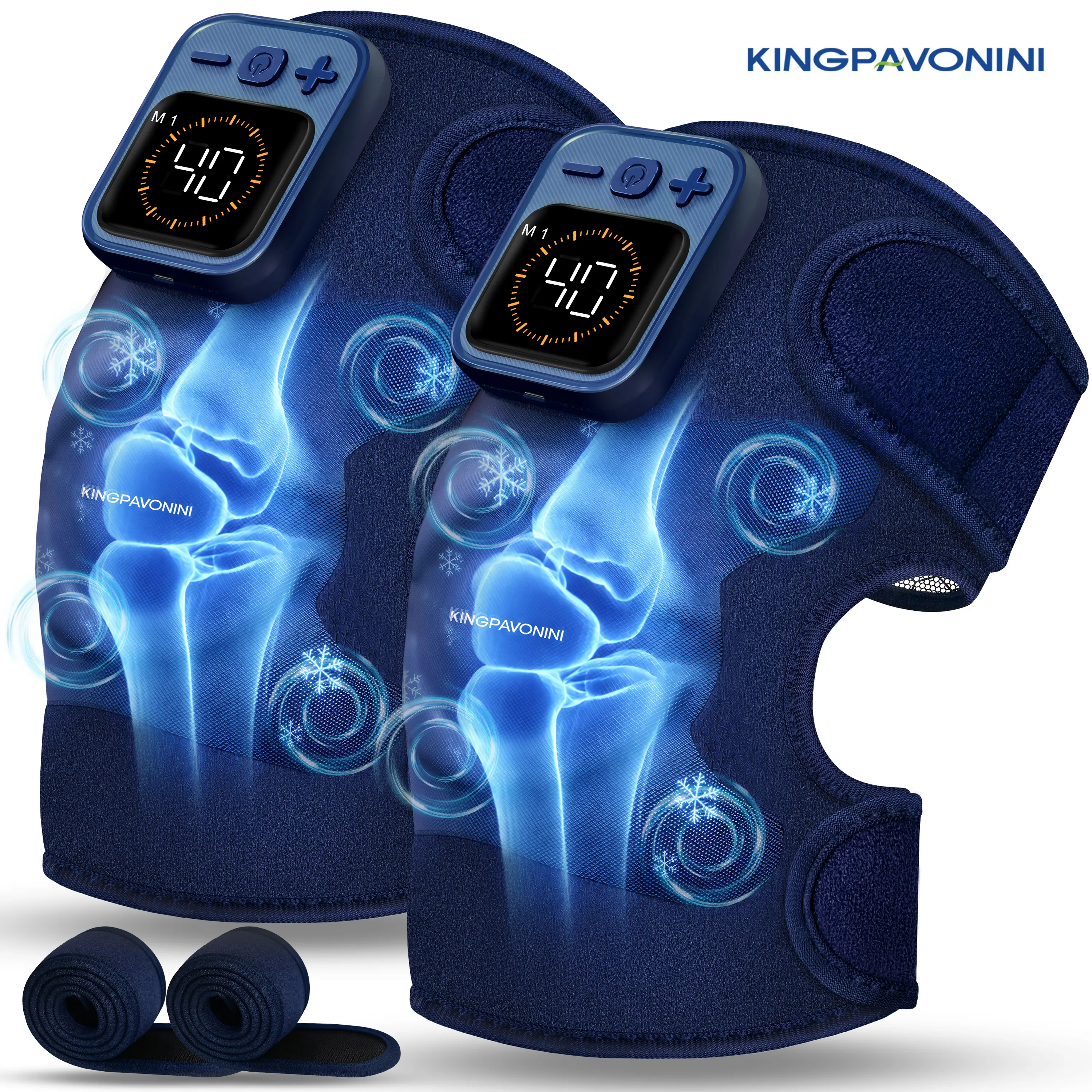 KingPavonini 3-in-1 Wireless Knee Massager with Heat,cold & Vibration, Knee Heating Pad for Knee, Shoulder, Elbow, Upgraded 4 Powerful Motors,electric waist belt, Fsa Hsa Eligible(1 Pair (2 PCs))