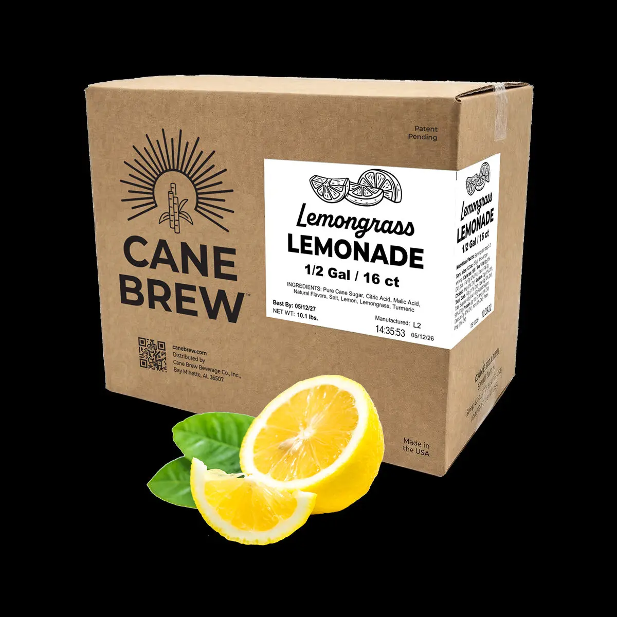 Cane Brew Lemongrass Lemonade - 16 Half-Gallon Cold Brew Tea Bags - Gluten Free - Non-Returnable