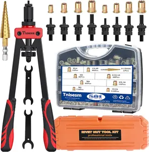 Rivet Nut Tool Kit with 501Pcs Rivet Nuts(10-24,1/4-20, 5/16-18, 3/8-16, M5, M6, M8, M10) 8Pcs Metric & SAE Mandrels, Step Bit and Rugged Case Nutsert Tool Kit