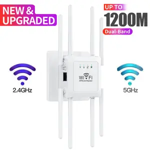 NEW & UPGRADED WiFi Extender 2025 6-Antenna Strong Signal, 1200Mbps Dual Band (5GHz/2.4GHz) Booster, Covers 12,000 sq. ft & 100 Devices, Repeater with Gigabit Port & AI Connectivity, Ideal for Home Studios, Remote Workspaces, VR Areas