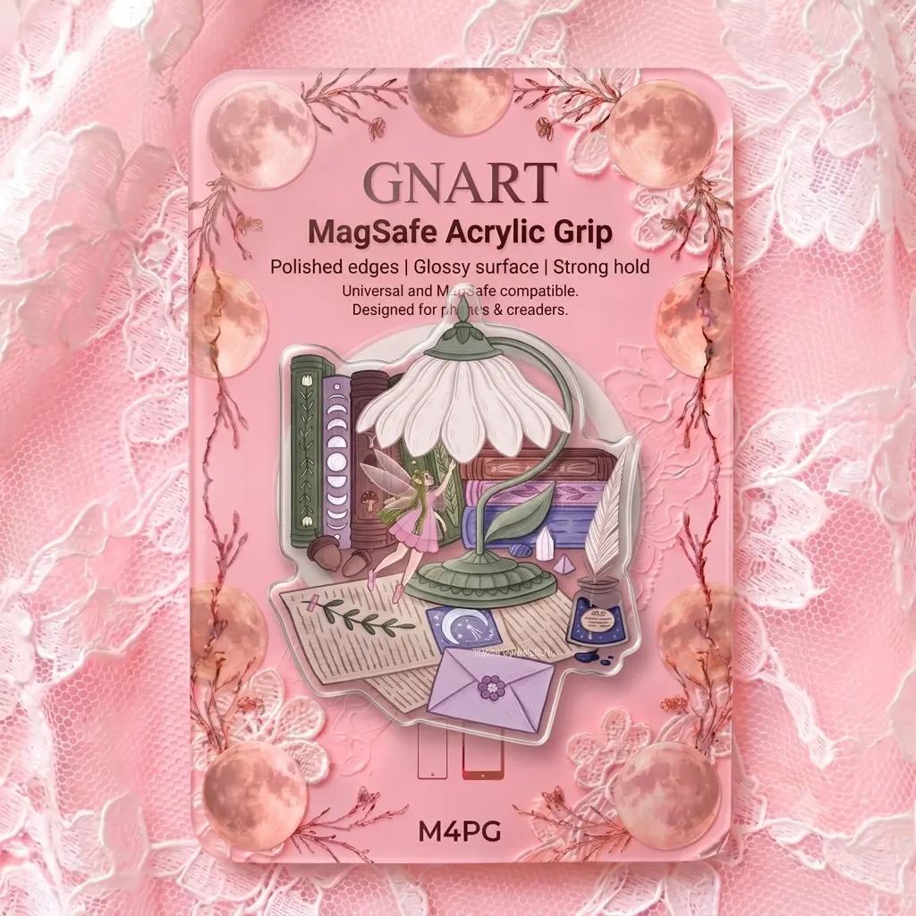 Cottagecore Fairy Lamp Vintage Books Phone Holder, Whimsical Fairycore Booktok Acrylic Grip, Magical Fantasy Reader Griptok, Cute Botanical Smartphone Stand Accessory