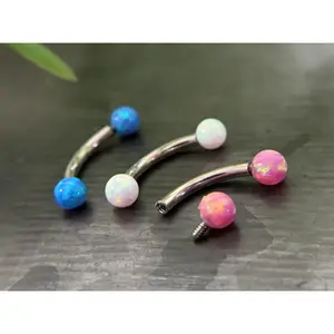 1 Piece Opal Balls Curved Surgical Steel Eyebrow Ring - 16g, 5/16" (8mm) - Blue, Pink or White - YOU Choose Color!!!